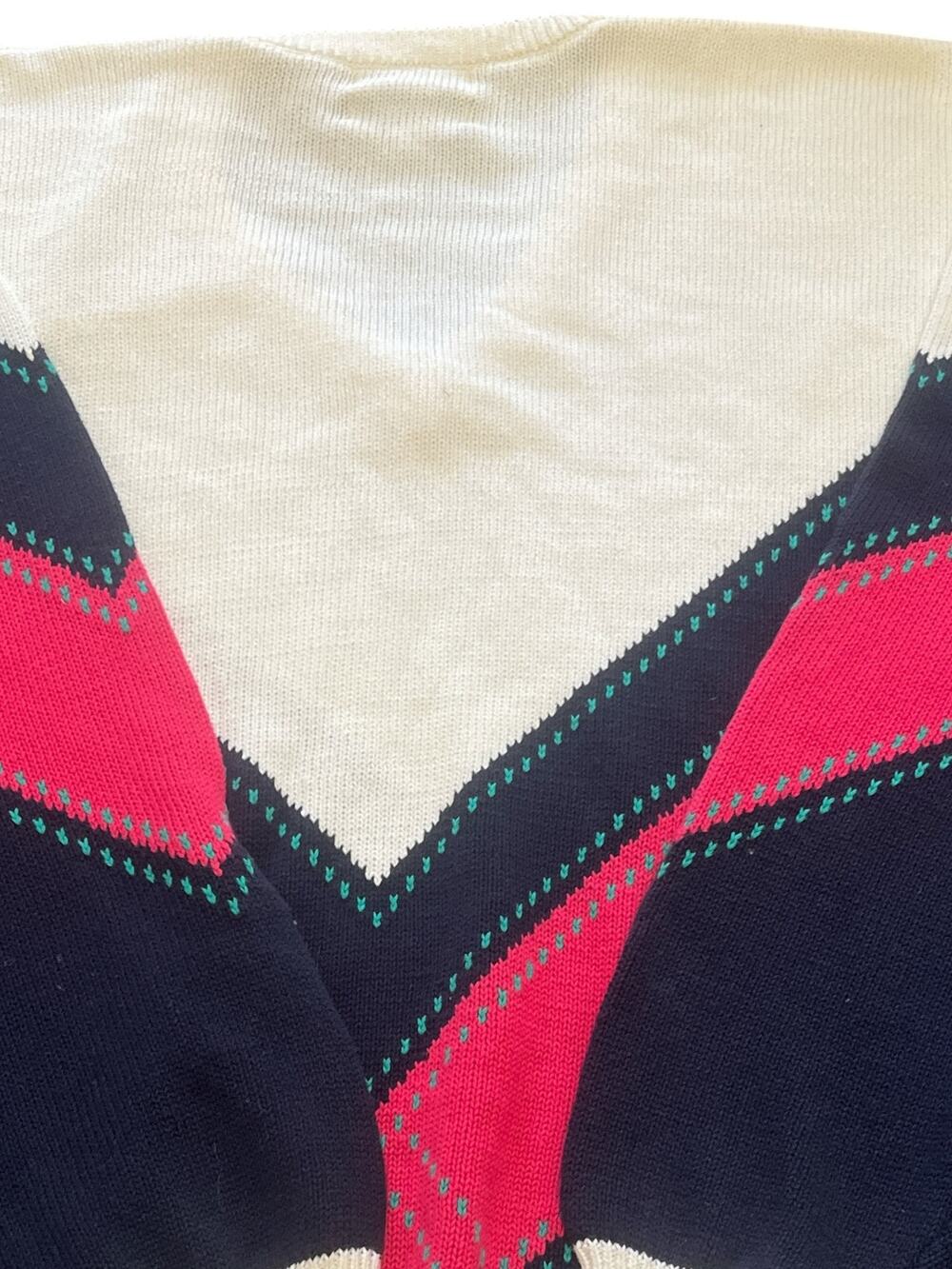 Vtg La Mode Sweater-Men-XL-Pink Teal White-V Neck-Preppy Grandpa-L Sleeve-41